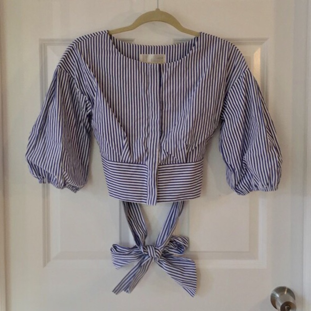 Blue & White Stripped Cropped Shirt